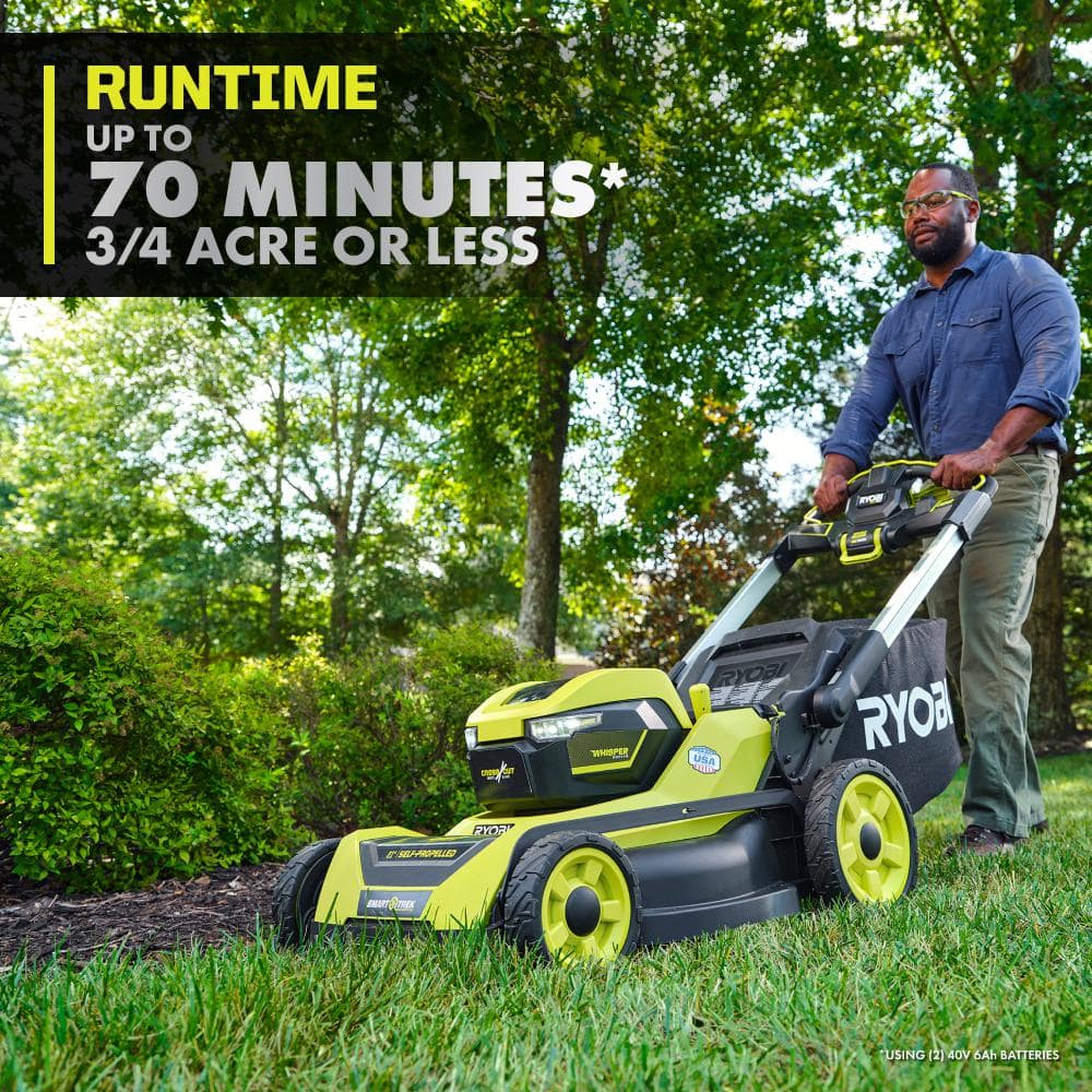 40V HP Brushless 21-in Self-Propelled AWD Lawn Mower Whisper Series ncludes (2) 6.0Ah Batteries and Charger