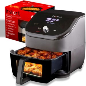 6QT Air Fryer, Clear Windows, Custom Program Options, 6-in-1 Functions, Crisps, Broils, Roasts, Dehydrates, Bakes, Reheats, from the, Black