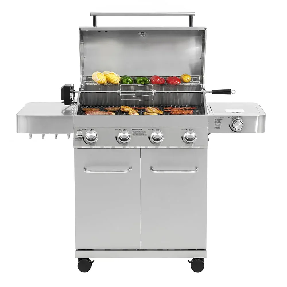 17842 Stainless Steel 4 Burner Propane Gas Grill with Rotisserie Configuration B