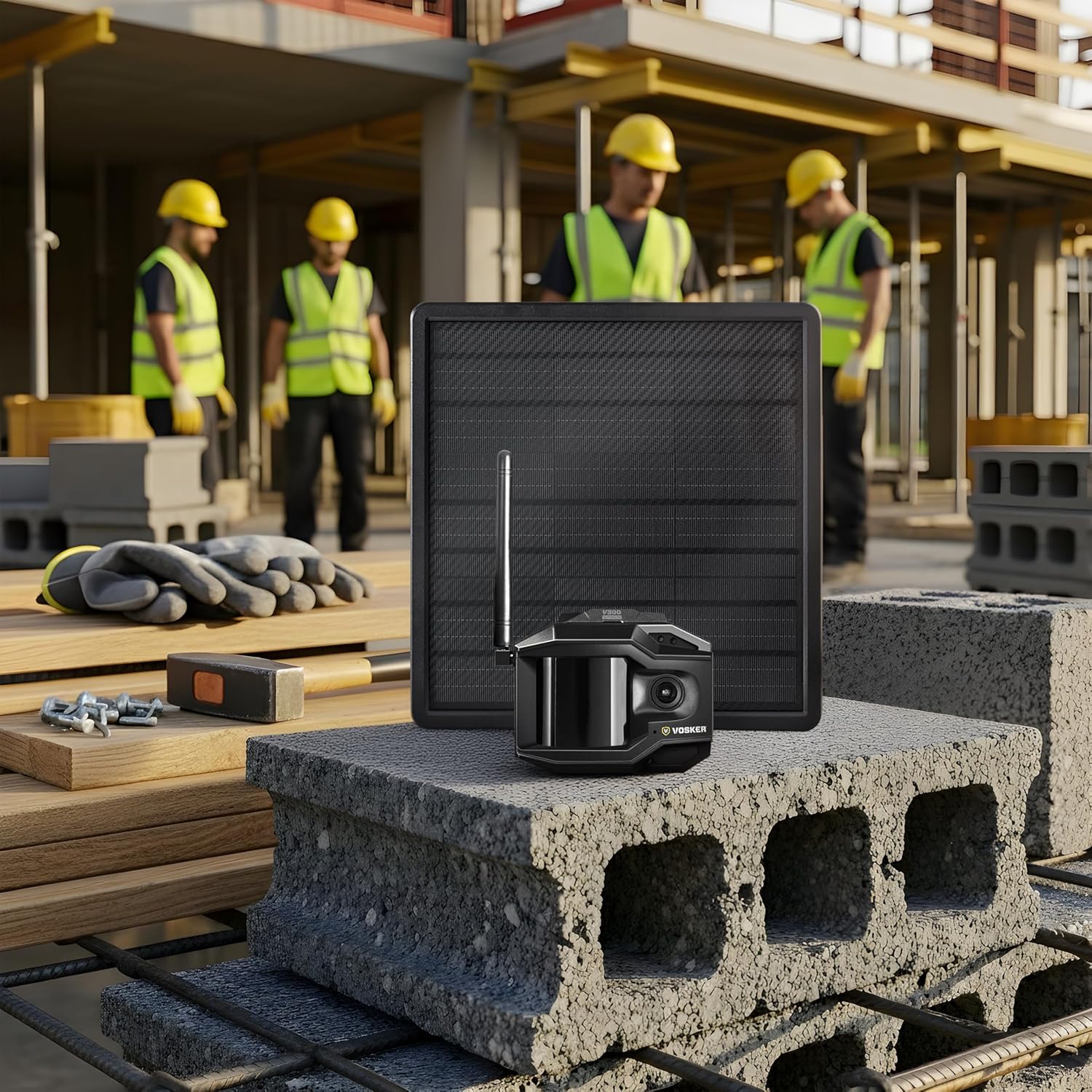 Vosker Outdoor Security Camera With External Solar Panel, 4G LTE, Black, Single Unit With Battery – V300 Ultimate Construction Pack