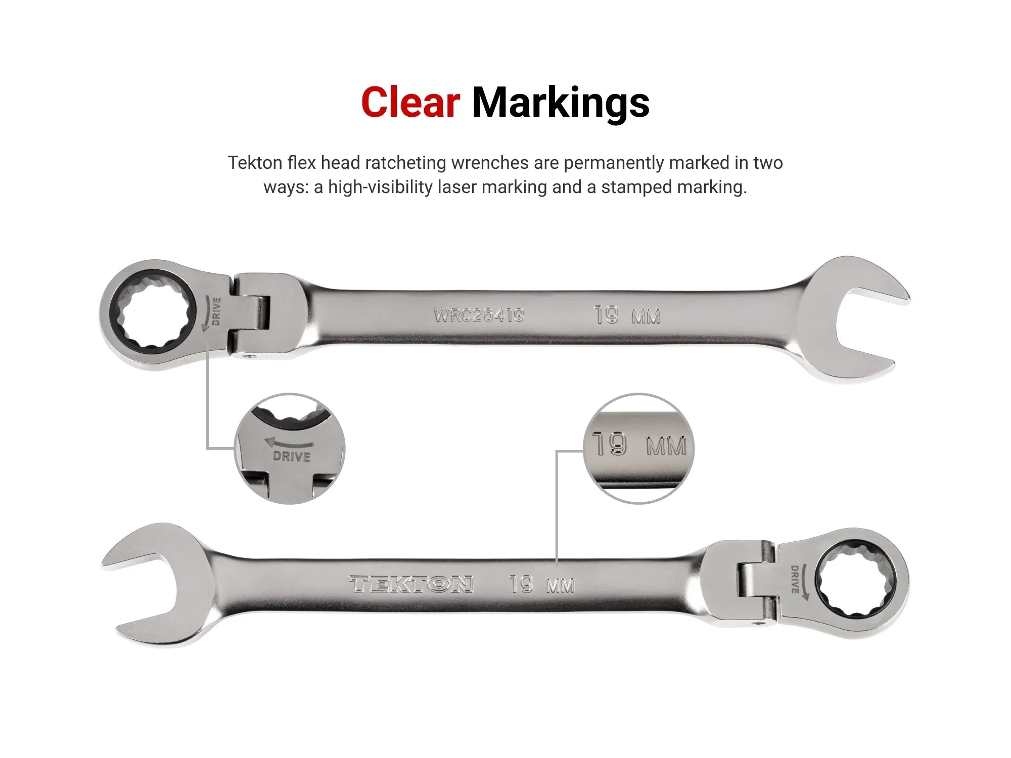 TEKTON Flex Head 12-Point Ratcheting Combination Wrench Set, 14-Piece (6-19 mm) – WRC95302