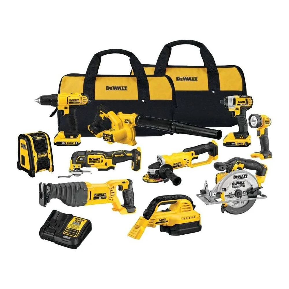 DEWALT 20V MAX 10-Tool Combo Kit With Batteries And Charger – DCD771 DCF885 DCE100 DCL040 DCR006 DCS355B DCG412B DCS393B DCS381B DCV517B