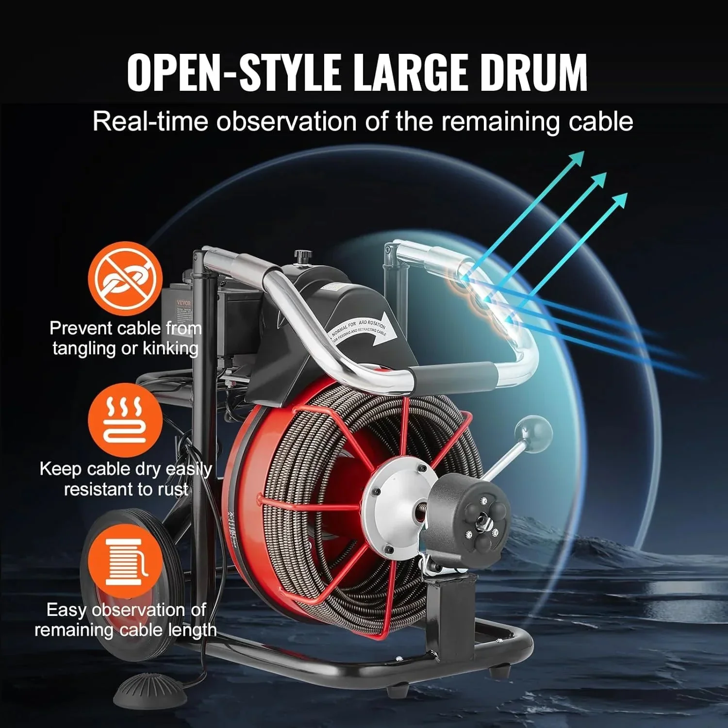 VEVOR Drain Cleaner Machine 100FT x 1/2 Inch, 550W, Red + Black – Drain Cleaner Machine 100 FT x 1/2 Inch