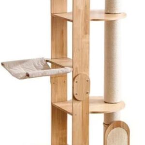 SHENGOCASE Modern Stylish 52.4 inches Tall Wooden Cat Tree Tower, Aesthetic Cat Condo Ladder with 5-Level Big Perch Platform Bed for Window Viewing Watching Large Cat Maine Coon
