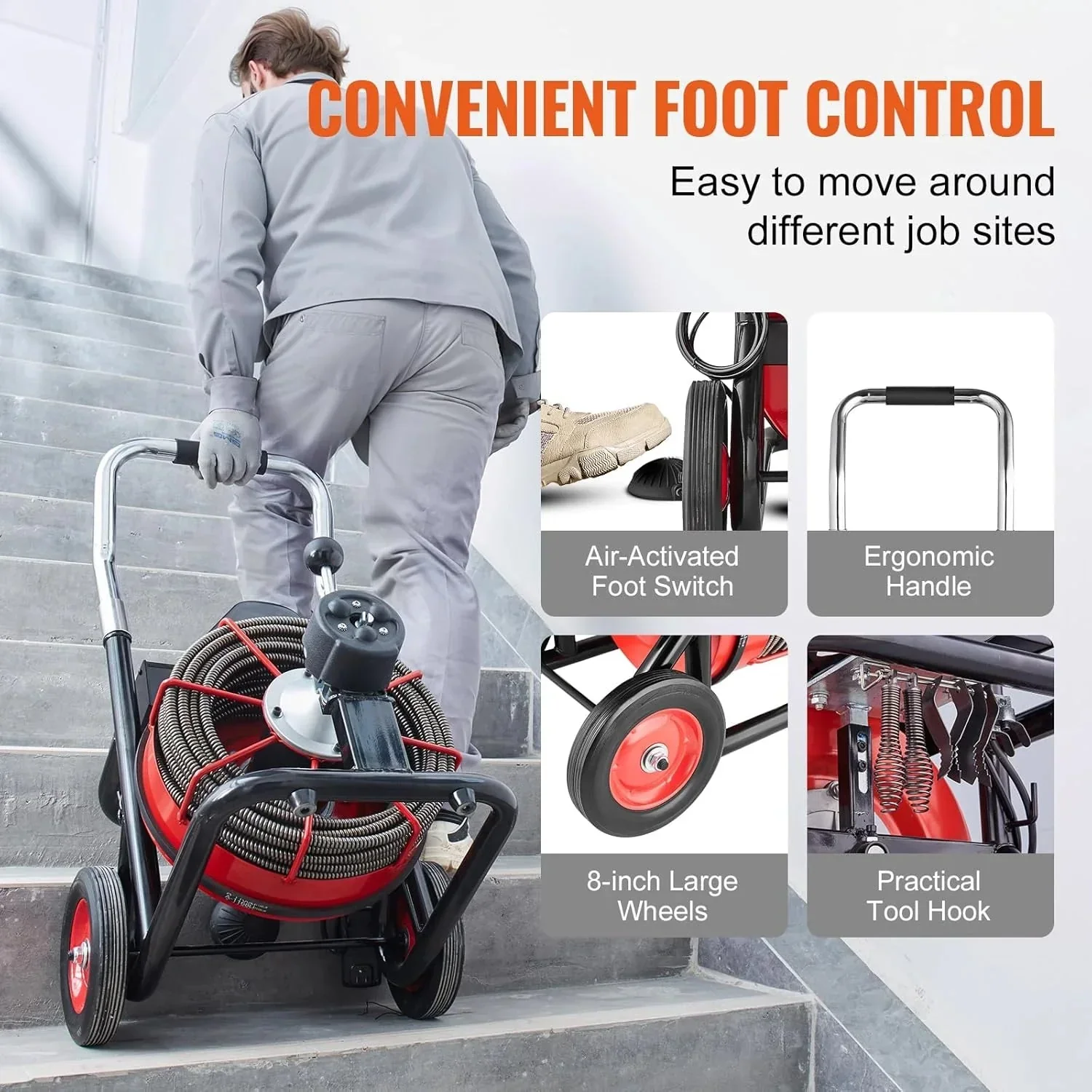 VEVOR Drain Cleaner Machine 100FT x 1/2 Inch, 550W, Red + Black – Drain Cleaner Machine 100 FT x 1/2 Inch