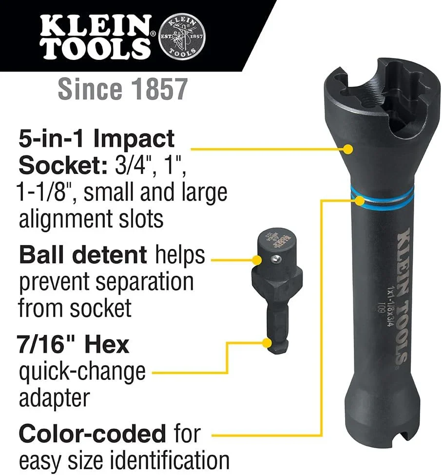 Klein Tools Single-Ended Impact Socket, 3/4-Inch, 1-Inch And 1-1/8-Inch – NRHD3