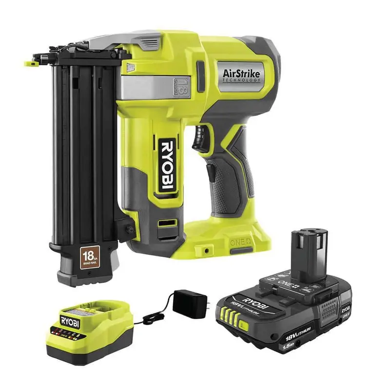 RYOBI ONE+ 18V 18-Gauge Cordless AirStrike Brad Nailer With 1.5 Ah Battery And Charger – P321KN