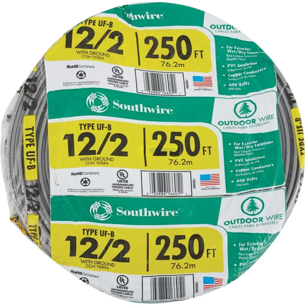 Southwire 12-2 UF-B Underground Feeder Cable 250 ft Gray – 13055955