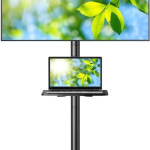 Mobile TV Stand for 23-60 Inch LCD LED Flat/Curved Panel Screen TVs, Tilt TV Cart Holds up to 88Lbs Portable Stand with Laptop Shelf Rolling Floor Max VESA 400x400mm (PSTVMC06)