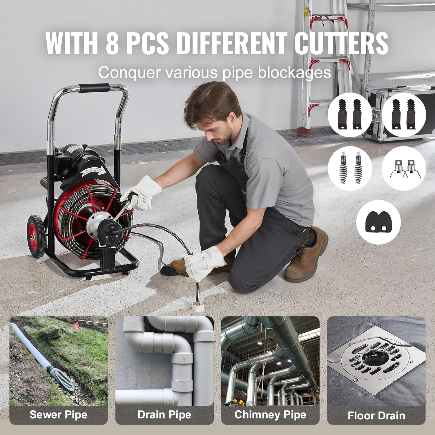 VEVOR Drain Cleaner Machine 100FT x 1/2 Inch, 550W, Red + Black – Drain Cleaner Machine 100 FT x 1/2 Inch