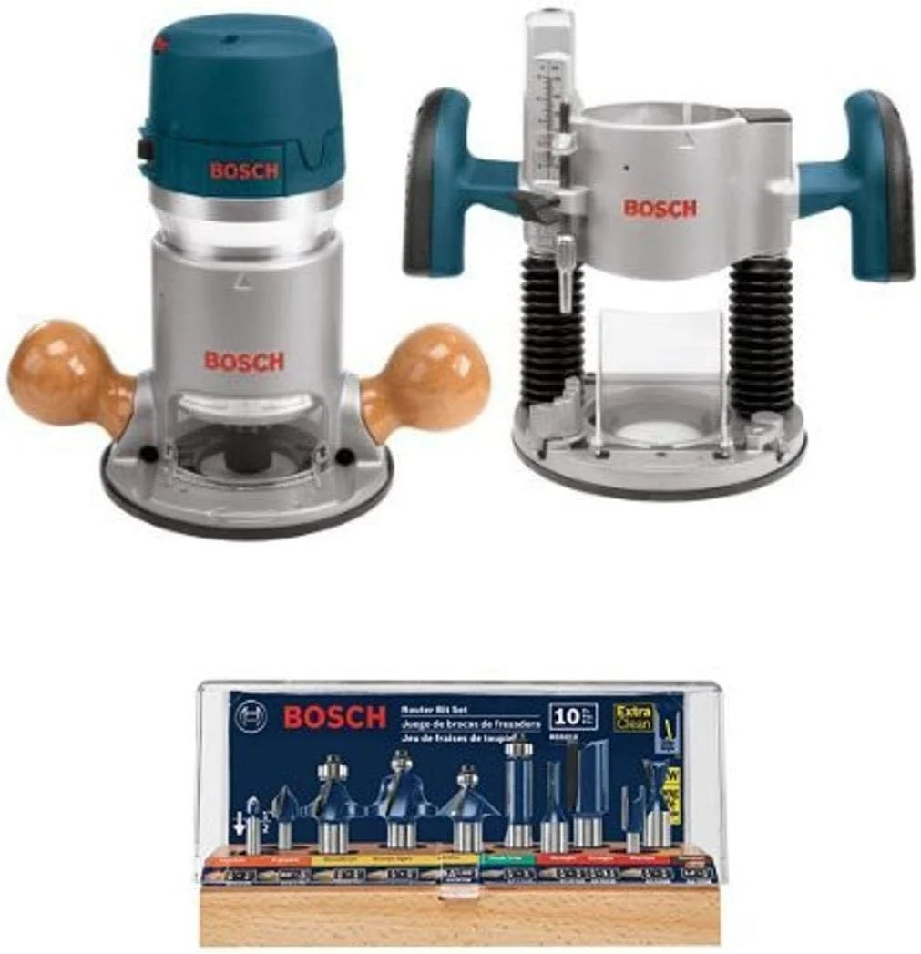 1617EVSPK Wood 12 Amp Router Tool Combo Kit – 2.25 Horsepower Plunge Router & Fixed Base with a Variable Speed