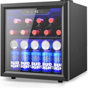 Refrigerator Cooler – 126 Can Mini Fridge with Glass Door for Soda Beer or Wine, Beverage Cooler for Home, Office, Bar with Adjustable Removable Shelves, Silver