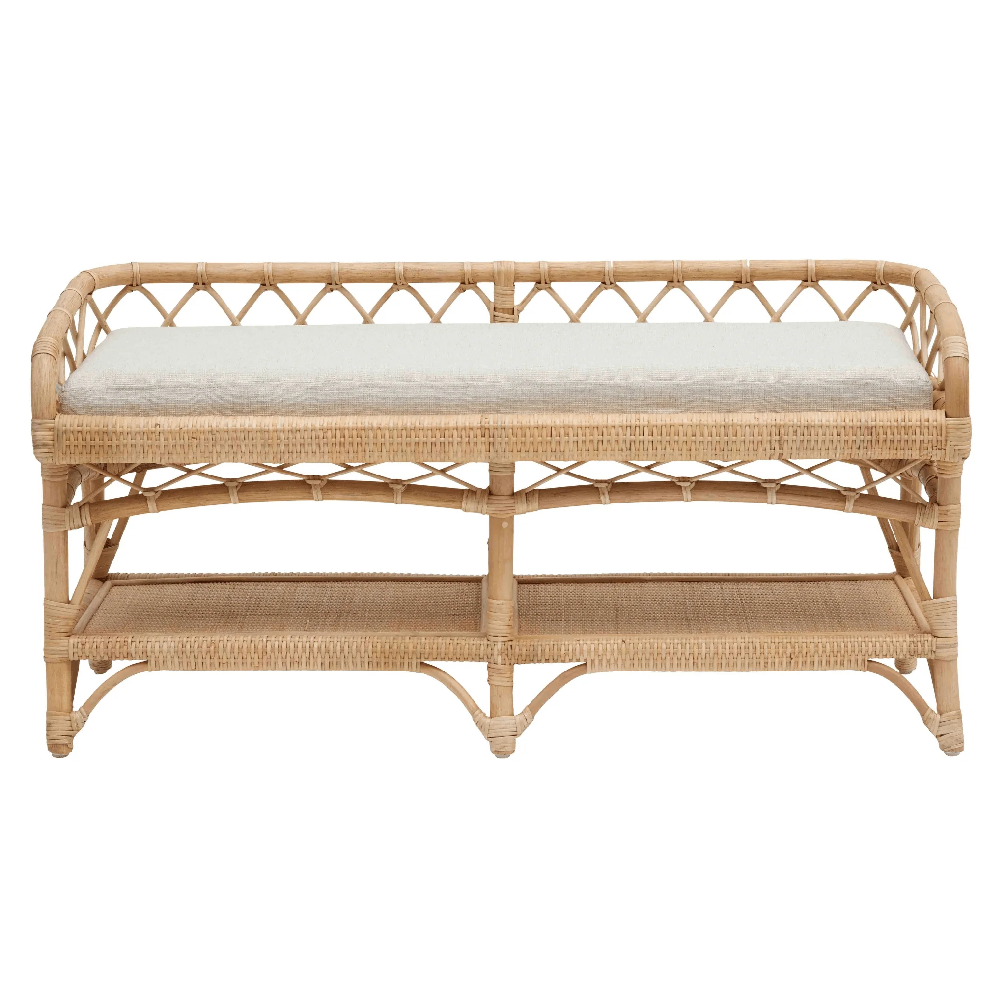 Natural Rattan Bench with Cream Cushion