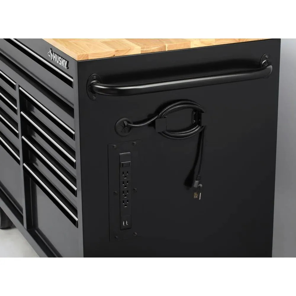 46-in W x 24.5-in D 9-Drawer Mobile Workbench with Hardwood Top and Power Station Gloss Black