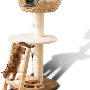 52″ Modern Cat Tree Tower for Large Cats, 3Cat Nests Manual Hand Woven Multilevel Huge Paws Pals Cat Tree, Wood Cat Tower, Cat Scratching Tree, Cat Condo, Cat Lover Gift