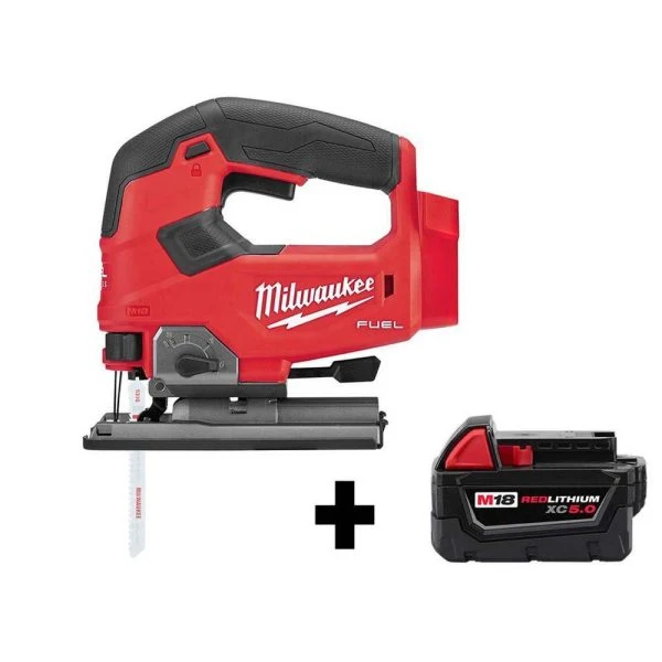 Milwaukee M18 FUEL 18-Volt Lithium-Ion Brushless Cordless D-Handle Jig Saw With M18 5.0 Ah Battery – 2737-20-48-11-1850