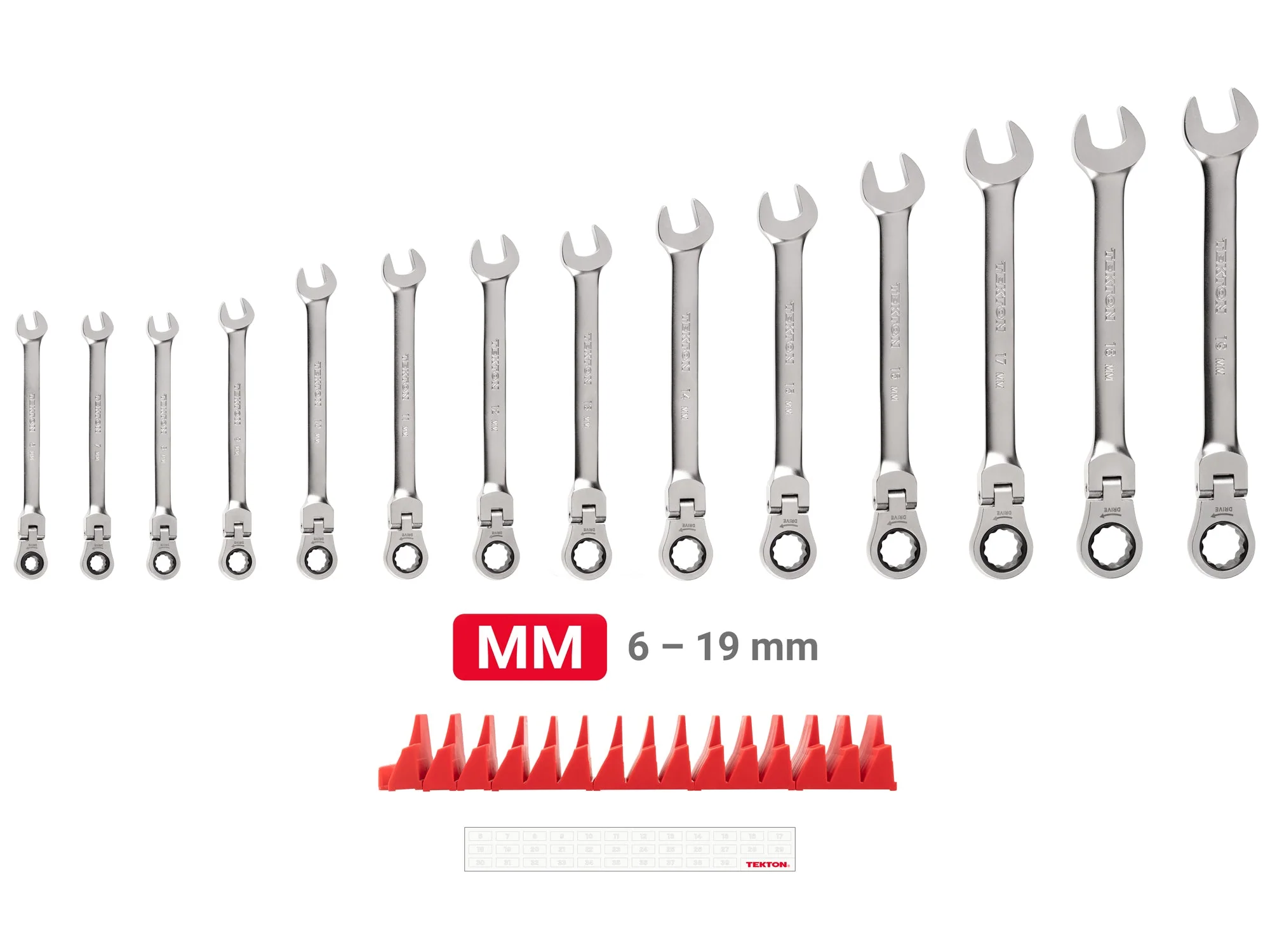 TEKTON Flex Head 12-Point Ratcheting Combination Wrench Set, 14-Piece (6-19 mm) – WRC95302