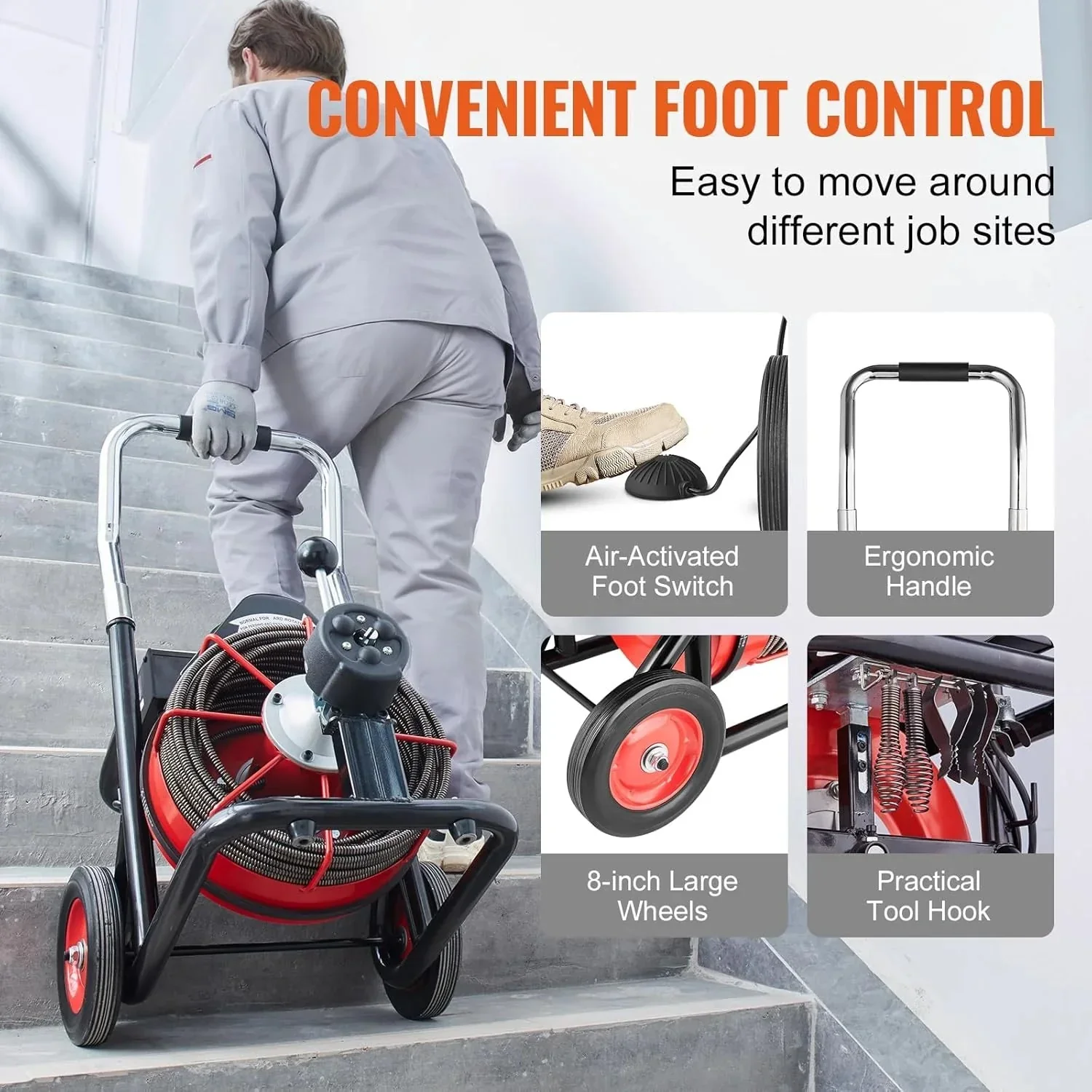 VEVOR Drain Cleaner Machine 100FT x 1/2 Inch, 550W, Red + Black – Drain Cleaner Machine 100 FT x 1/2 Inch