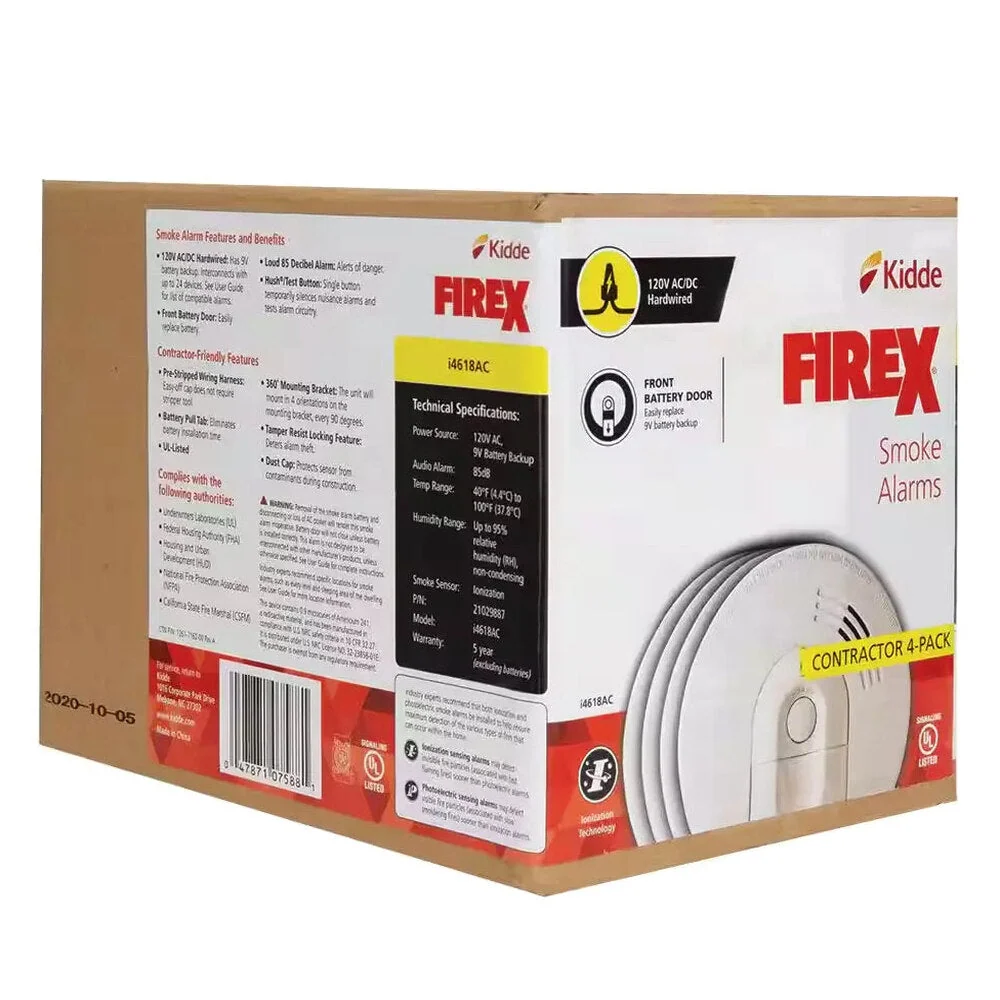 Firex Hardwired Ionization Smoke Detector 4-Pack – i4618