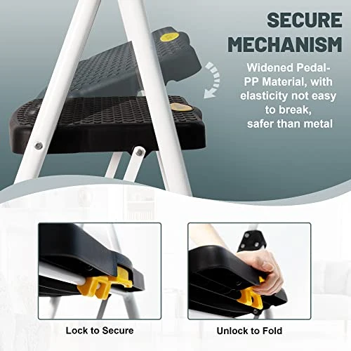 SocTone 3 Step Folding Step Ladder With Handle – 500 lb Capacity
