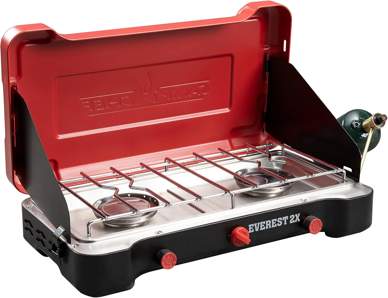 Mountain Series Everest 2X – High Output Two-Burner Camp Stove – Lid Doubles as Windscreen – Portable Cooking Stove – For Outdoor Cooking – 20,000 BTU Burners – 215 Sq In Cooking Area