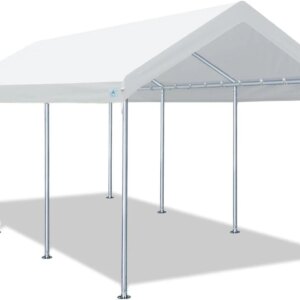 10×20 ft Heavy Duty Carport Potable Car Canopy Garage Party Tent Boat Shelter, Adjustable Height from 9.5 ft to 11 ft, Beige