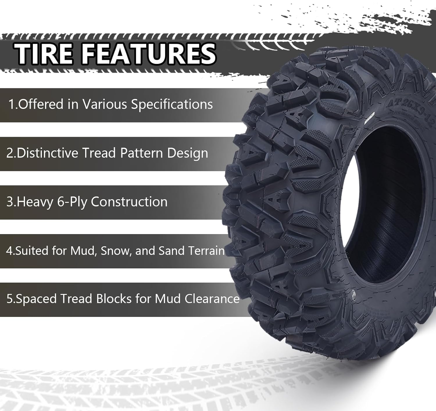 26×12-12 All-Terrain ATV/UTV Tires, Set of 2
