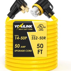 50 Feet 50 Amp RV/Generator Cord, 6/3+8/1 Gauge STW Wire – NEMA 14-50P To SS2-50R