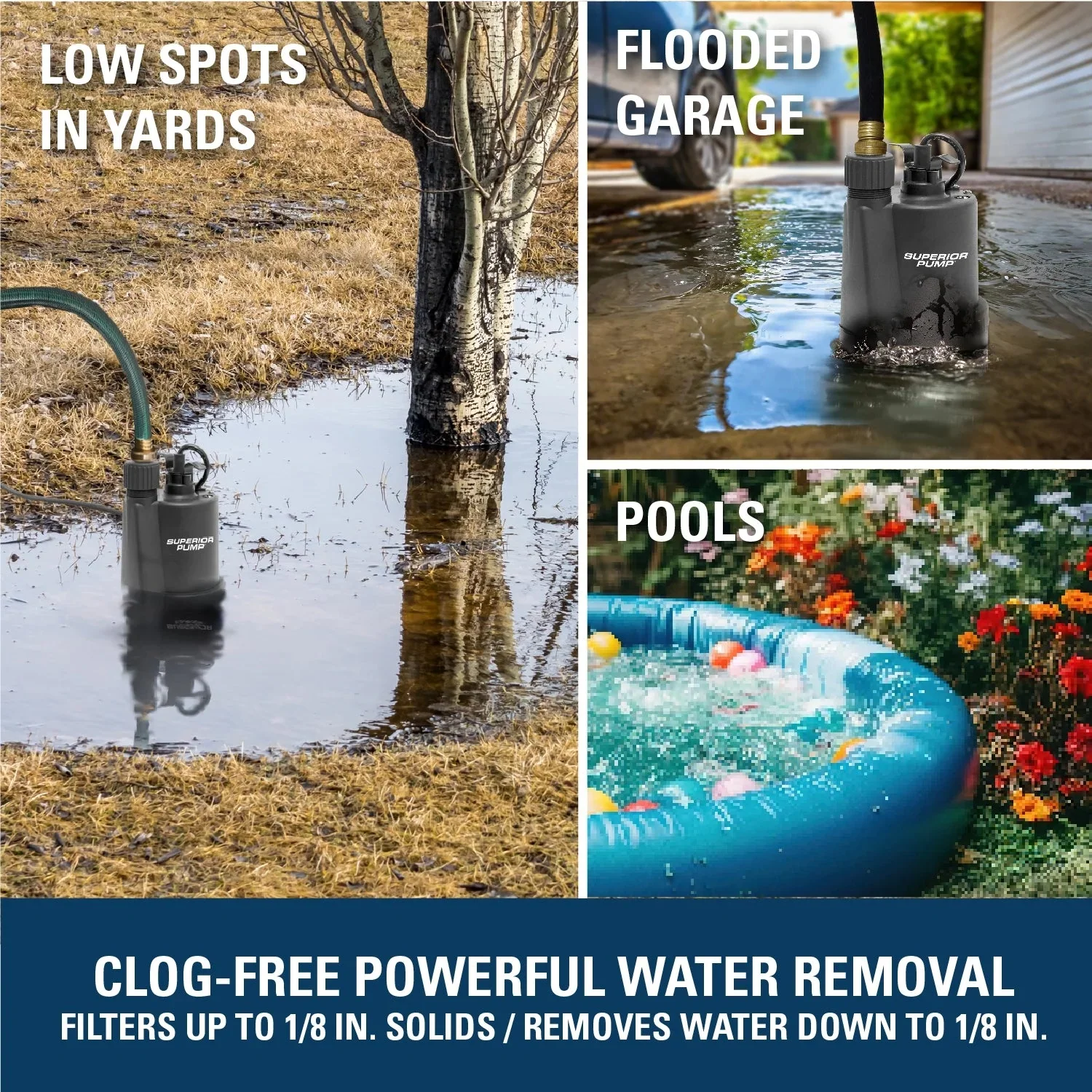 Superior Pump 1/5HP Multi-Use Submersible Utility Pump With 25-Foot Hose Kit – 91027