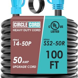 CircleCord 50 Amp 100 Feet RV/Generator Cord, 6/3+8/1 Gauge STW Wire – 14-50P To SS2-50R
